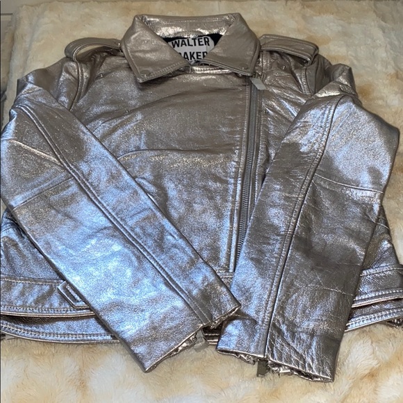 Walter Baker Allison Leather Moto Silver Jacket - Picture 6 of 16
